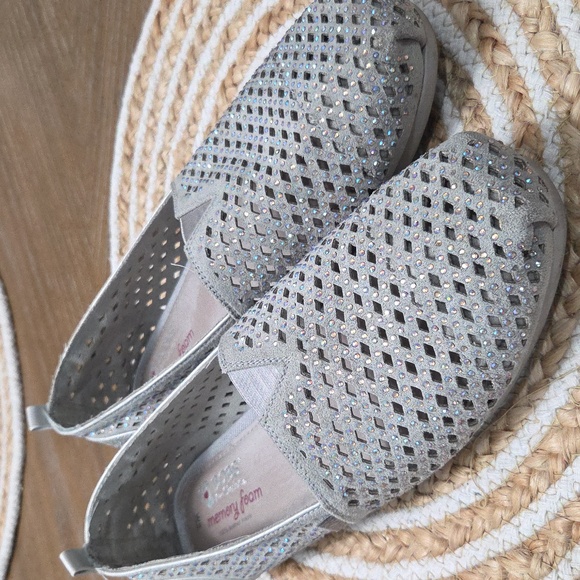 Bobs Skechers Luxe Embelleshed Rhinestone Grey Flats, Size 8 - Picture 1 of 6